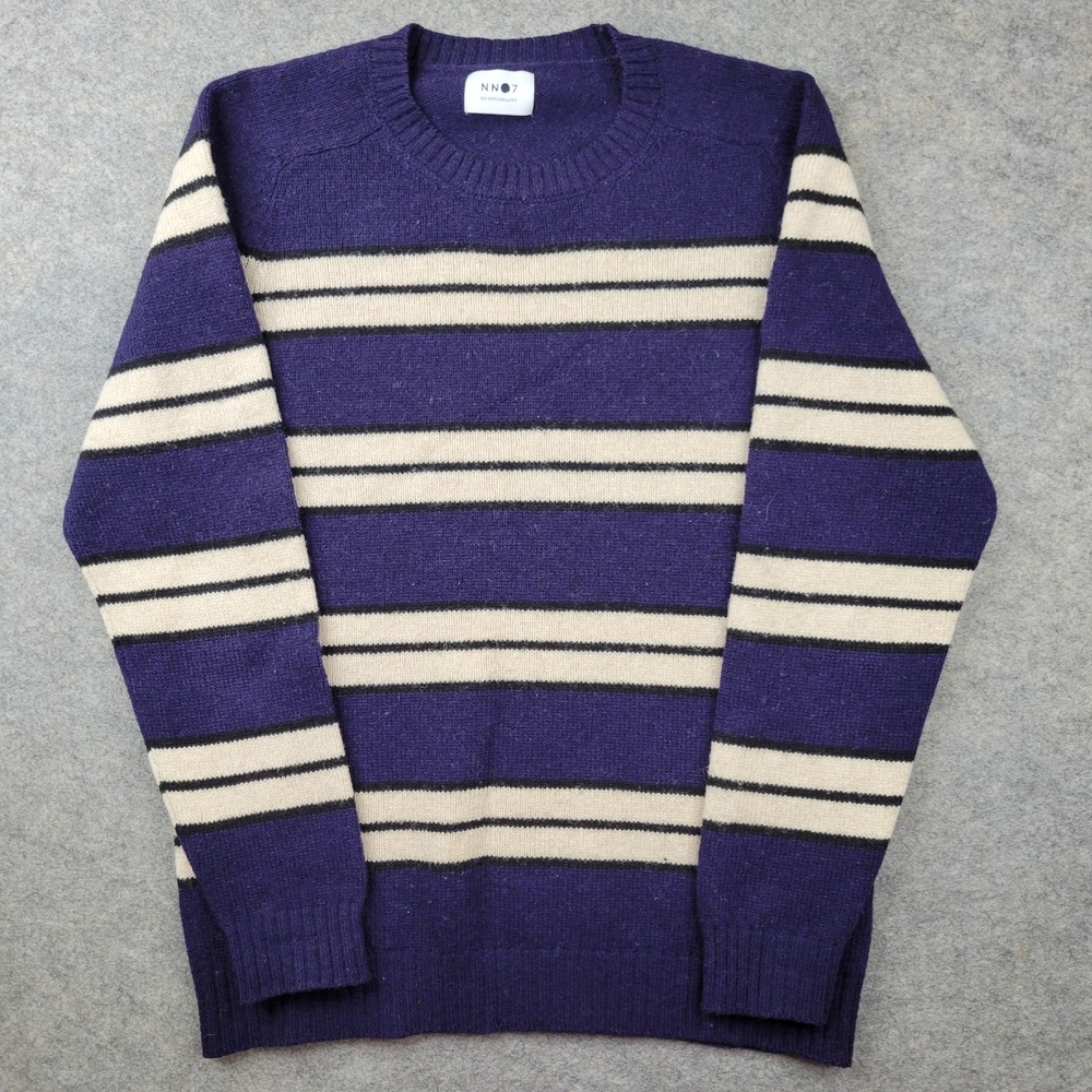 NN07 Sweater Mens Large Purple 100% Wool Mathin Stripe Crewneck Knit Pullover